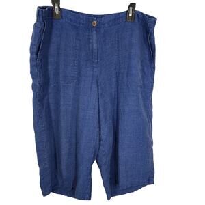 J. Jill Love Linen Crop Pants Women's Size XL Petite Wide Leg Pockets Blue Beach